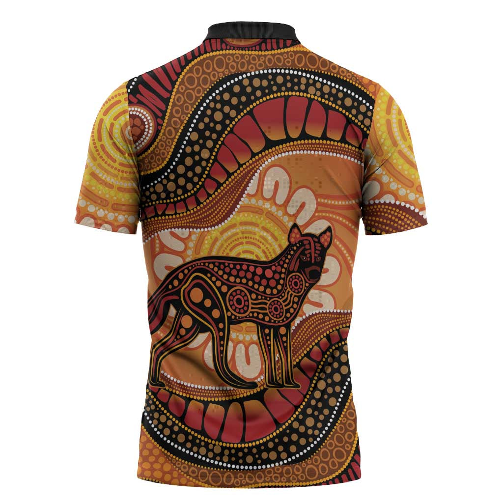 Indigenous Dingo Australia Zipper Polo Shirt Australian Aboriginal Art Proud