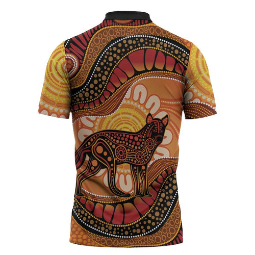 Indigenous Dingo Australia Zipper Polo Shirt Australian Aboriginal Art Proud