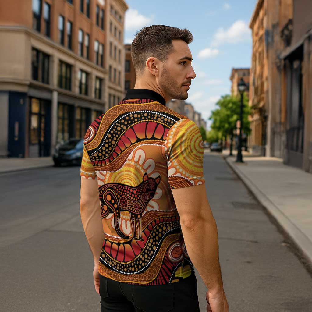 Indigenous Dingo Australia Zipper Polo Shirt Australian Aboriginal Art Proud