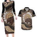 Indigenous Echidna Australia Couples Matching Long Sleeve Bodycon Dress and Hawaiian Shirt Australian Aboriginal Art Proud