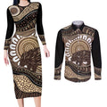 Indigenous Echidna Australia Couples Matching Long Sleeve Bodycon Dress and Long Sleeve Button Shirt Australian Aboriginal Art Proud