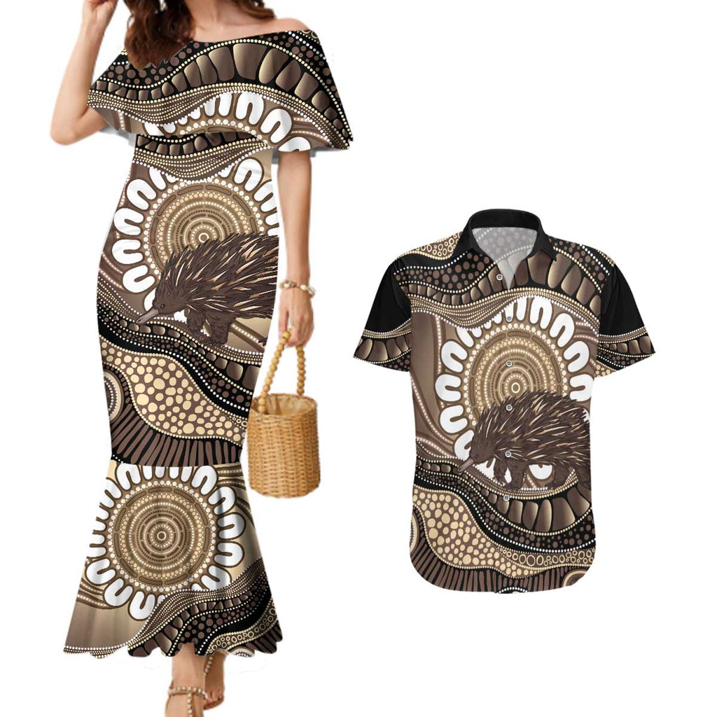 Indigenous Echidna Australia Couples Matching Mermaid Dress and Hawaiian Shirt Australian Aboriginal Art Proud