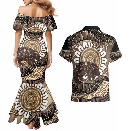 Indigenous Echidna Australia Couples Matching Mermaid Dress and Hawaiian Shirt Australian Aboriginal Art Proud