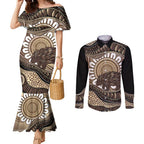 Indigenous Echidna Australia Couples Matching Mermaid Dress and Long Sleeve Button Shirt Australian Aboriginal Art Proud