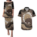 Indigenous Echidna Australia Couples Matching Puletasi and Hawaiian Shirt Australian Aboriginal Art Proud
