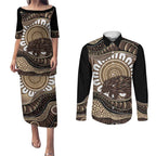 Indigenous Echidna Australia Couples Matching Puletasi and Long Sleeve Button Shirt Australian Aboriginal Art Proud