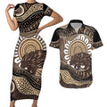 Indigenous Echidna Australia Couples Matching Short Sleeve Bodycon Dress and Hawaiian Shirt Australian Aboriginal Art Proud