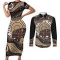 Indigenous Echidna Australia Couples Matching Short Sleeve Bodycon Dress and Long Sleeve Button Shirt Australian Aboriginal Art Proud