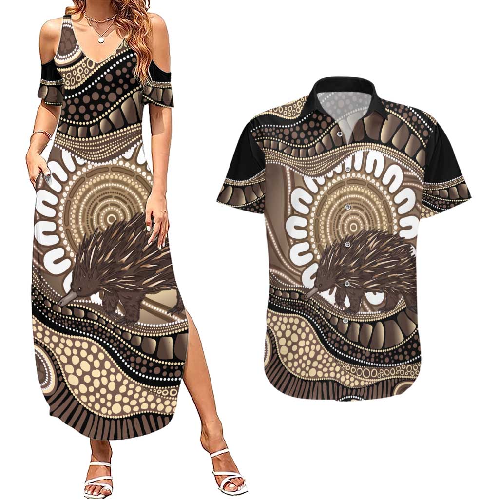 Indigenous Echidna Australia Couples Matching Summer Maxi Dress and Hawaiian Shirt Australian Aboriginal Art Proud