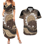 Indigenous Echidna Australia Couples Matching Summer Maxi Dress and Hawaiian Shirt Australian Aboriginal Art Proud