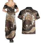Indigenous Echidna Australia Couples Matching Summer Maxi Dress and Hawaiian Shirt Australian Aboriginal Art Proud