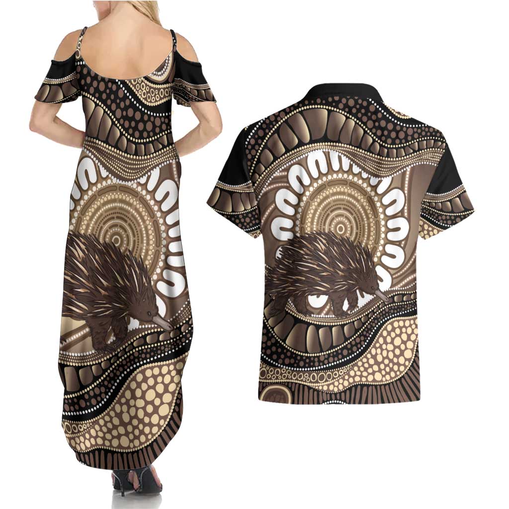 Indigenous Echidna Australia Couples Matching Summer Maxi Dress and Hawaiian Shirt Australian Aboriginal Art Proud