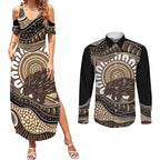 Indigenous Echidna Australia Couples Matching Summer Maxi Dress and Long Sleeve Button Shirt Australian Aboriginal Art Proud