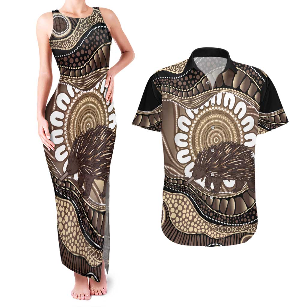 Indigenous Echidna Australia Couples Matching Tank Maxi Dress and Hawaiian Shirt Australian Aboriginal Art Proud