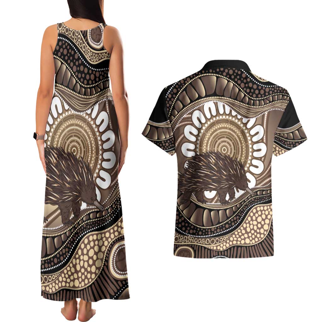 Indigenous Echidna Australia Couples Matching Tank Maxi Dress and Hawaiian Shirt Australian Aboriginal Art Proud
