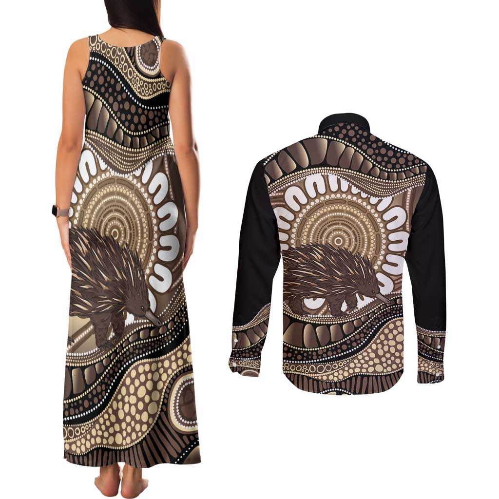 Indigenous Echidna Australia Couples Matching Tank Maxi Dress and Long Sleeve Button Shirt Australian Aboriginal Art Proud
