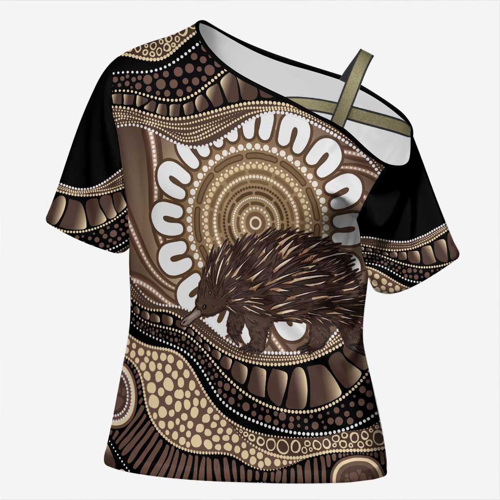 Indigenous Echidna Australia Cross Shoulder Shirt Australian Aboriginal Art Proud