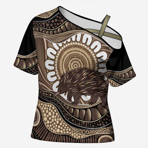 Indigenous Echidna Australia Cross Shoulder Shirt Australian Aboriginal Art Proud