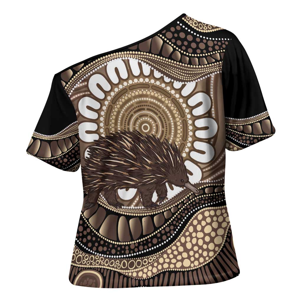 Indigenous Echidna Australia Cross Shoulder Shirt Australian Aboriginal Art Proud