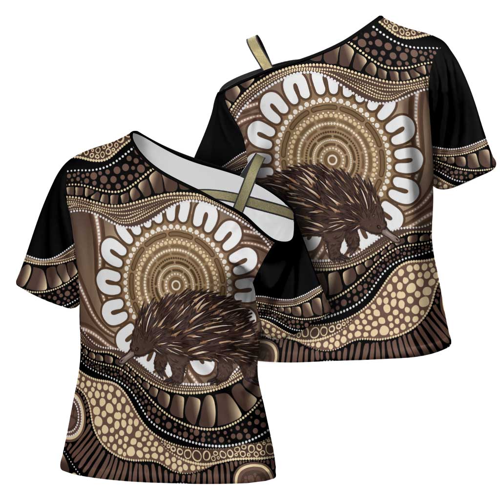 Indigenous Echidna Australia Cross Shoulder Shirt Australian Aboriginal Art Proud