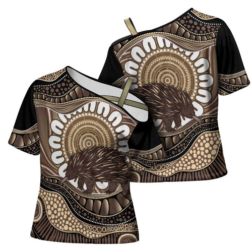 Indigenous Echidna Australia Cross Shoulder Shirt Australian Aboriginal Art Proud