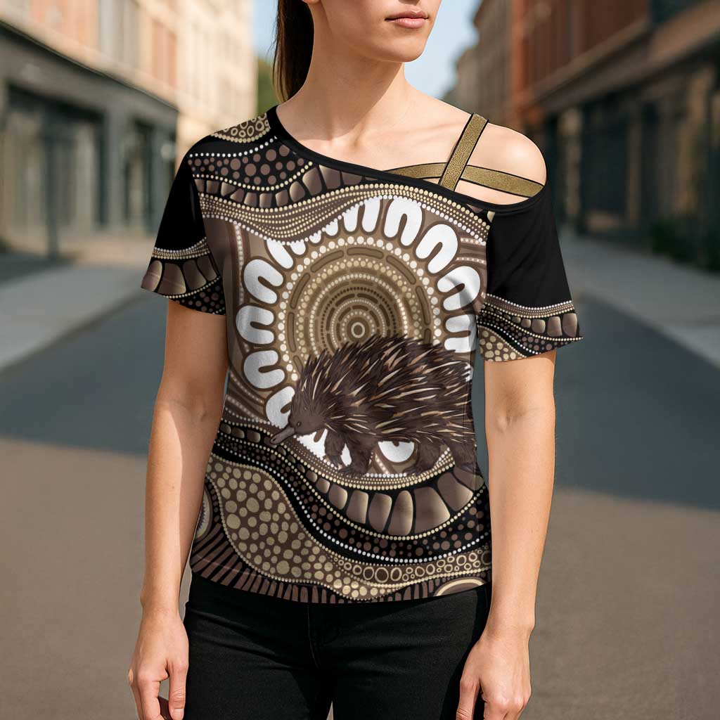 Indigenous Echidna Australia Cross Shoulder Shirt Australian Aboriginal Art Proud