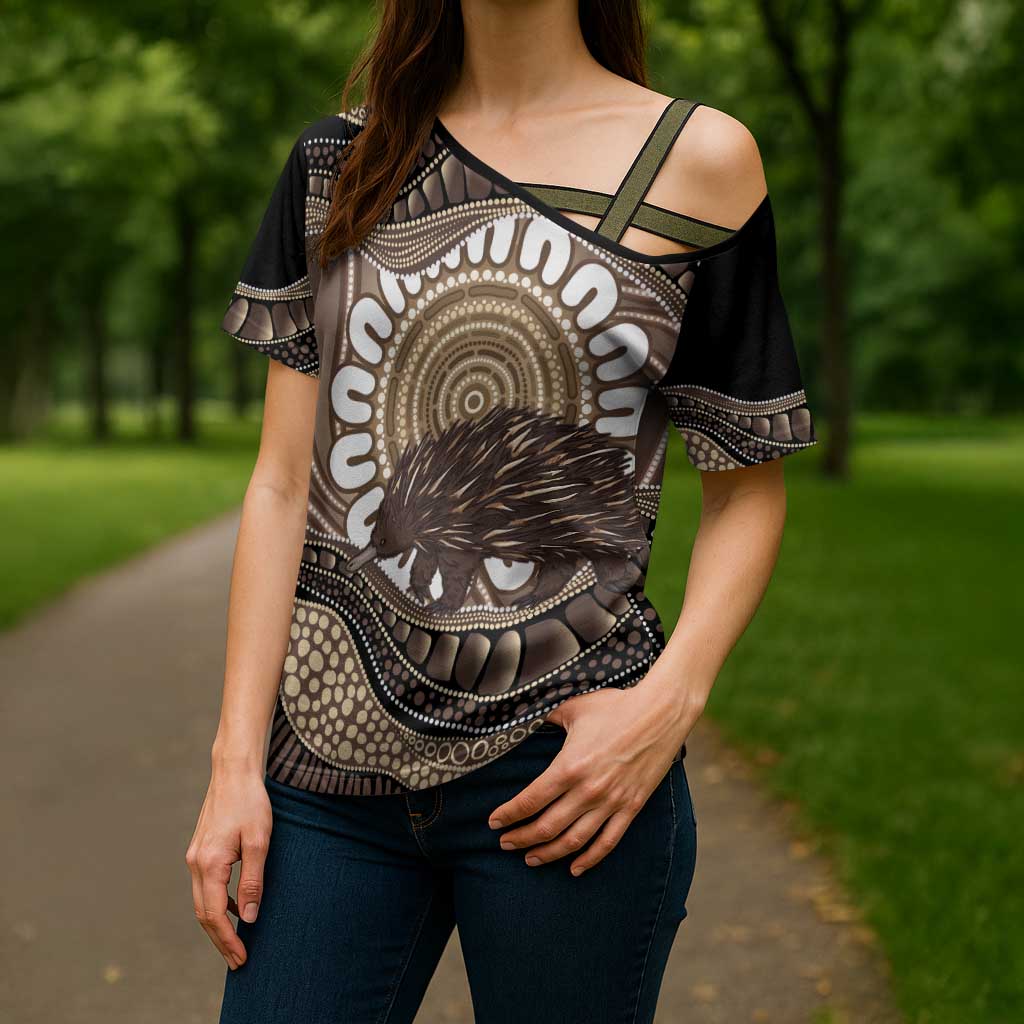 Indigenous Echidna Australia Cross Shoulder Shirt Australian Aboriginal Art Proud