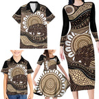 Indigenous Echidna Australia Family Matching Long Sleeve Bodycon Dress and Hawaiian Shirt Australian Aboriginal Art Proud