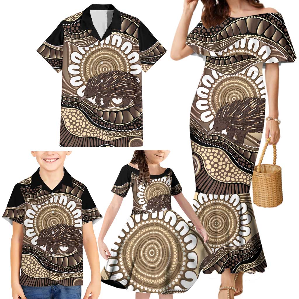 Indigenous Echidna Australia Family Matching Mermaid Dress and Hawaiian Shirt Australian Aboriginal Art Proud