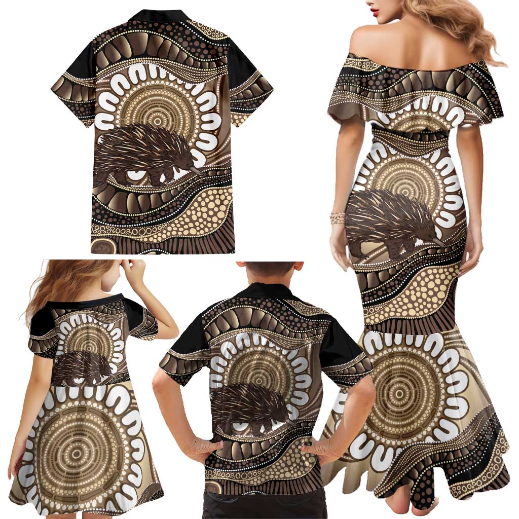 Indigenous Echidna Australia Family Matching Mermaid Dress and Hawaiian Shirt Australian Aboriginal Art Proud