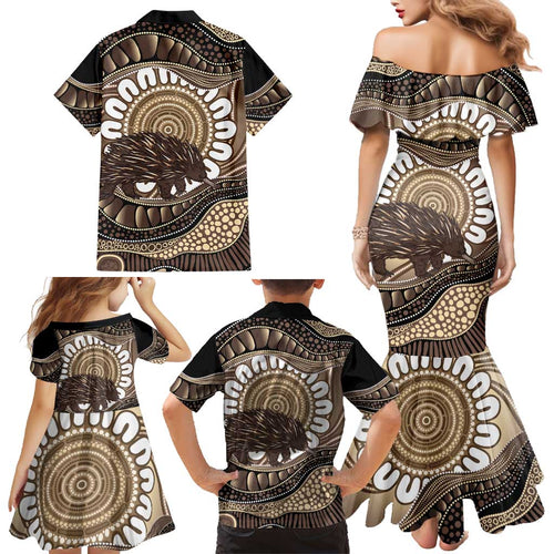 Indigenous Echidna Australia Family Matching Mermaid Dress and Hawaiian Shirt Australian Aboriginal Art Proud