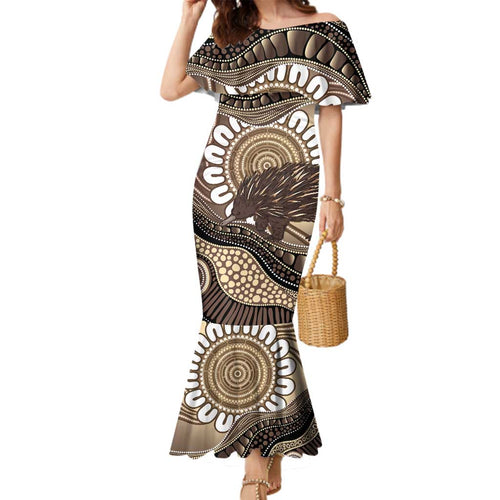Indigenous Echidna Australia Family Matching Mermaid Dress and Hawaiian Shirt Australian Aboriginal Art Proud