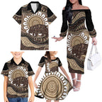 Indigenous Echidna Australia Family Matching Off The Shoulder Long Sleeve Dress and Hawaiian Shirt Australian Aboriginal Art Proud