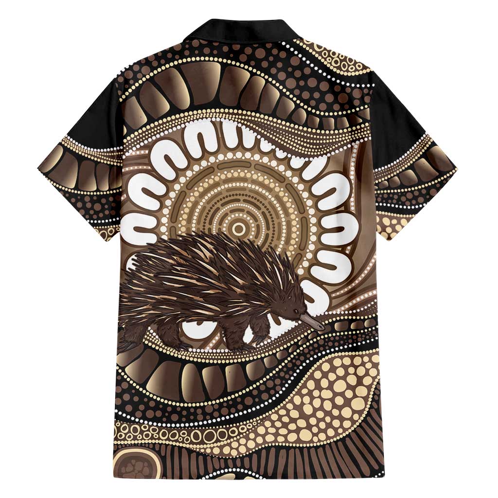Indigenous Echidna Australia Family Matching Off The Shoulder Long Sleeve Dress and Hawaiian Shirt Australian Aboriginal Art Proud