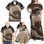 Indigenous Echidna Australia Family Matching Off Shoulder Maxi Dress and Hawaiian Shirt Australian Aboriginal Art Proud
