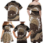Indigenous Echidna Australia Family Matching Off Shoulder Maxi Dress and Hawaiian Shirt Australian Aboriginal Art Proud