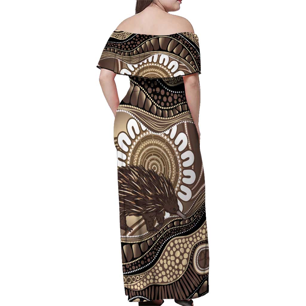 Indigenous Echidna Australia Family Matching Off Shoulder Maxi Dress and Hawaiian Shirt Australian Aboriginal Art Proud