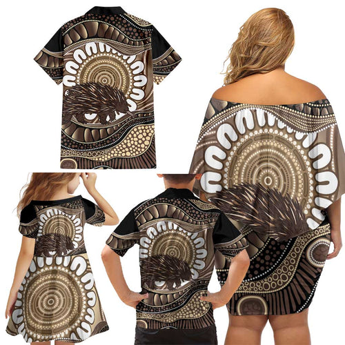 Indigenous Echidna Australia Family Matching Off Shoulder Short Dress and Hawaiian Shirt Australian Aboriginal Art Proud