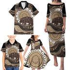 Indigenous Echidna Australia Family Matching Puletasi and Hawaiian Shirt Australian Aboriginal Art Proud
