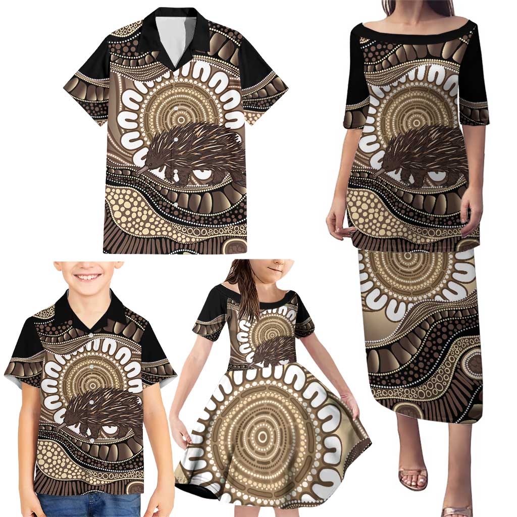 Indigenous Echidna Australia Family Matching Puletasi and Hawaiian Shirt Australian Aboriginal Art Proud