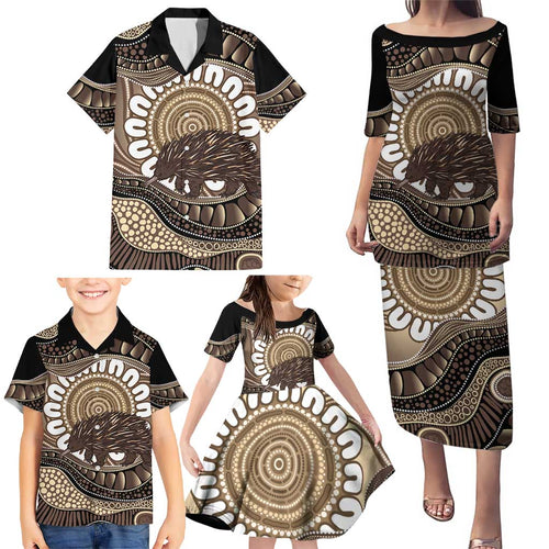 Indigenous Echidna Australia Family Matching Puletasi and Hawaiian Shirt Australian Aboriginal Art Proud