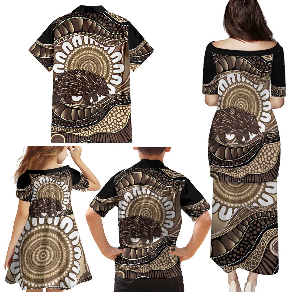 Indigenous Echidna Australia Family Matching Puletasi and Hawaiian Shirt Australian Aboriginal Art Proud