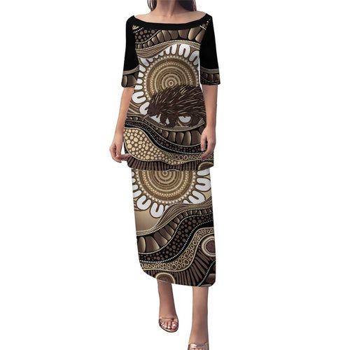Indigenous Echidna Australia Family Matching Puletasi and Hawaiian Shirt Australian Aboriginal Art Proud