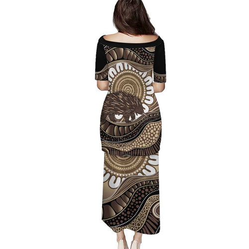 Indigenous Echidna Australia Family Matching Puletasi and Hawaiian Shirt Australian Aboriginal Art Proud