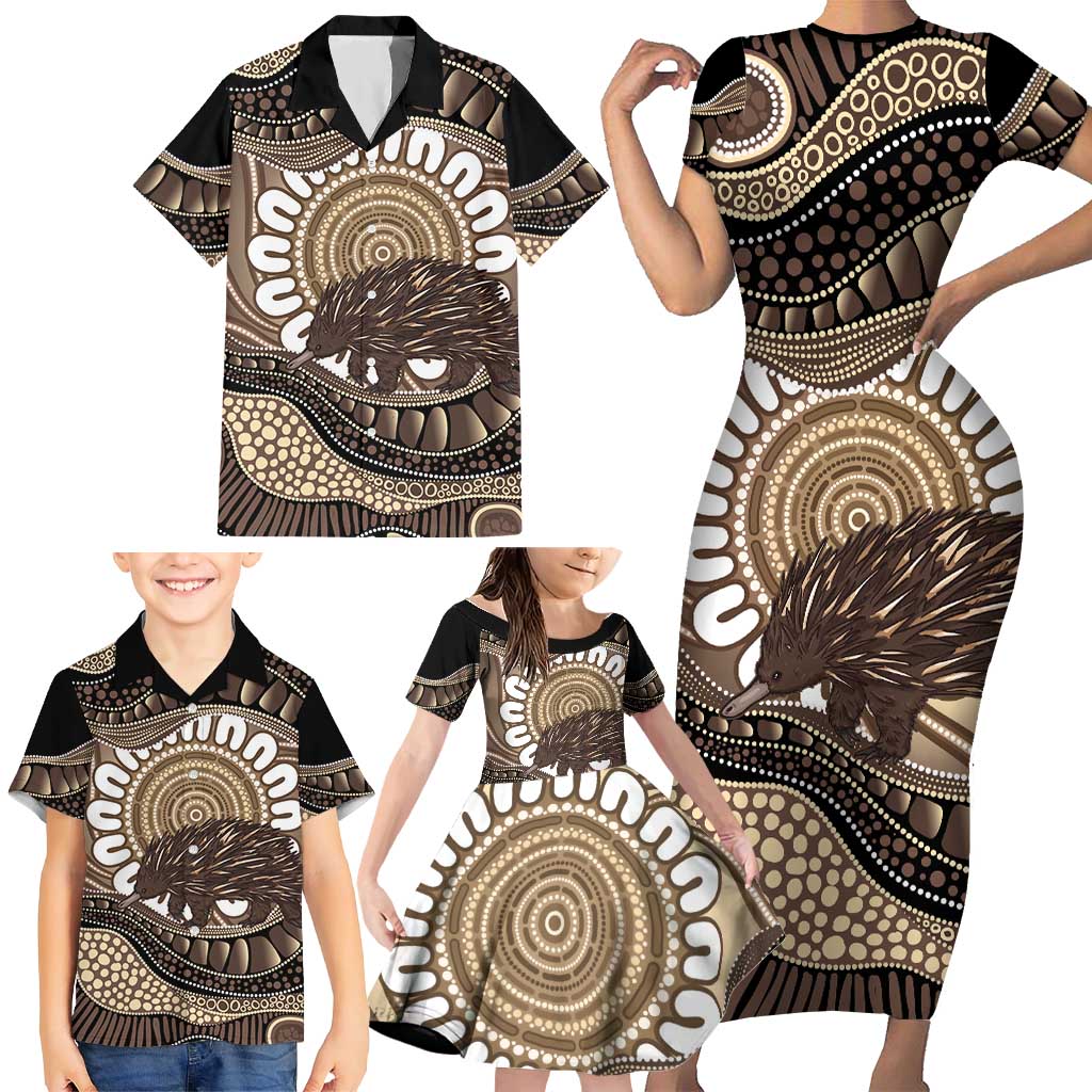 Indigenous Echidna Australia Family Matching Short Sleeve Bodycon Dress and Hawaiian Shirt Australian Aboriginal Art Proud