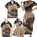 Indigenous Echidna Australia Family Matching Short Sleeve Bodycon Dress and Hawaiian Shirt Australian Aboriginal Art Proud