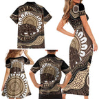 Indigenous Echidna Australia Family Matching Short Sleeve Bodycon Dress and Hawaiian Shirt Australian Aboriginal Art Proud