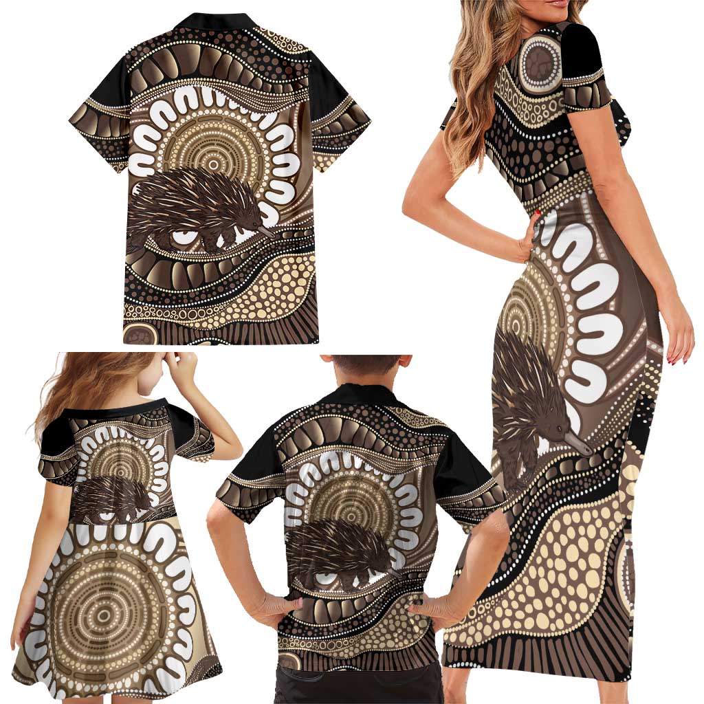 Indigenous Echidna Australia Family Matching Short Sleeve Bodycon Dress and Hawaiian Shirt Australian Aboriginal Art Proud