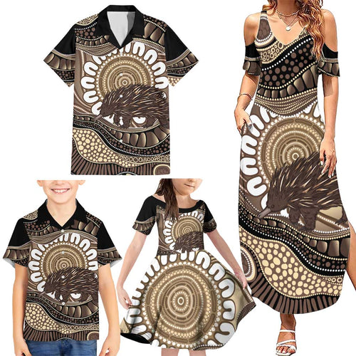 Indigenous Echidna Australia Family Matching Summer Maxi Dress and Hawaiian Shirt Australian Aboriginal Art Proud