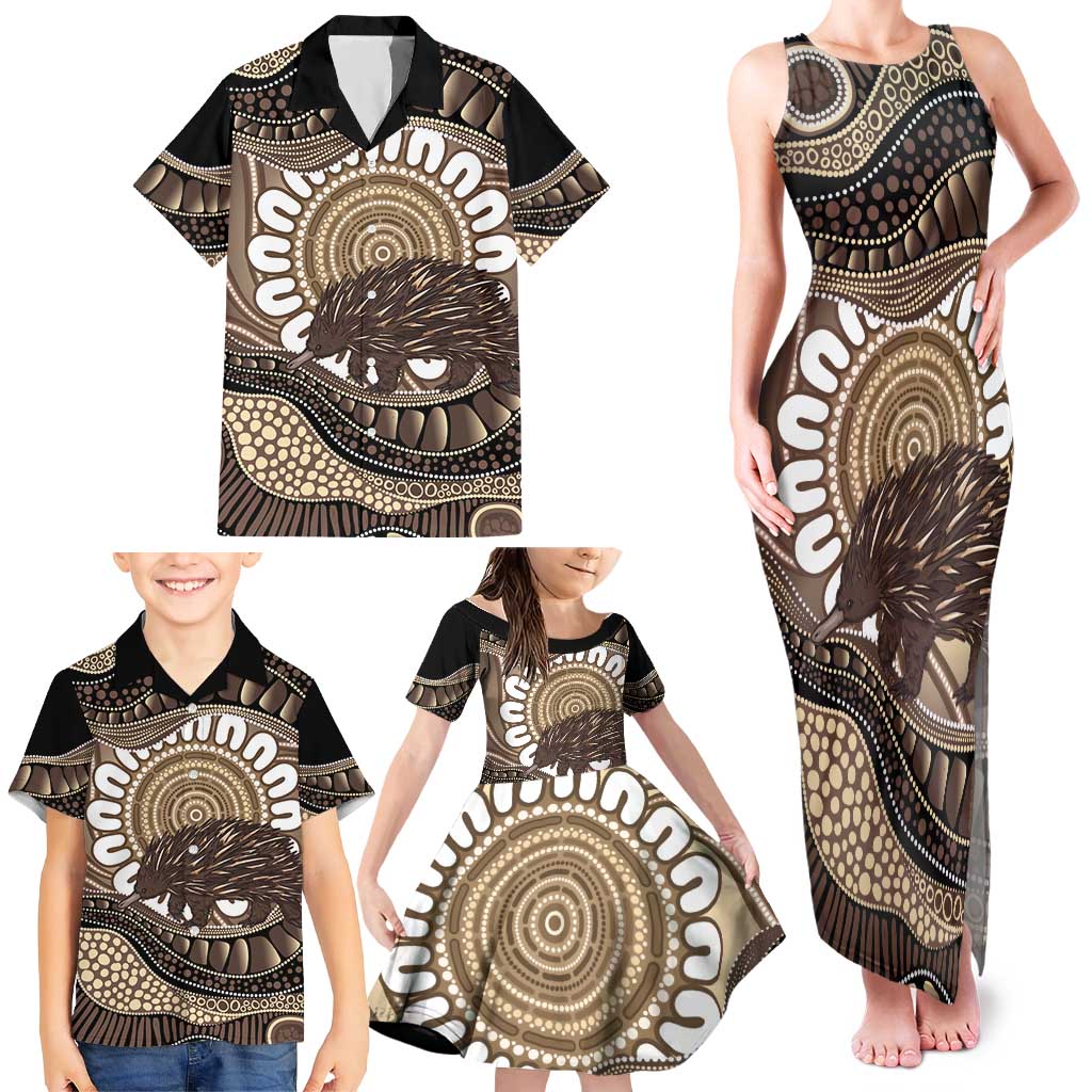 Indigenous Echidna Australia Family Matching Tank Maxi Dress and Hawaiian Shirt Australian Aboriginal Art Proud